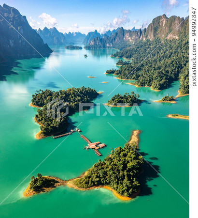 Aerial view of Khao Sok national park Cheow Lan Dam lake in Surat Thani, Thailand Aerial view of Khao Sok national park Cheow Lan Dam lake in Surat Thani, Thailand 94992847