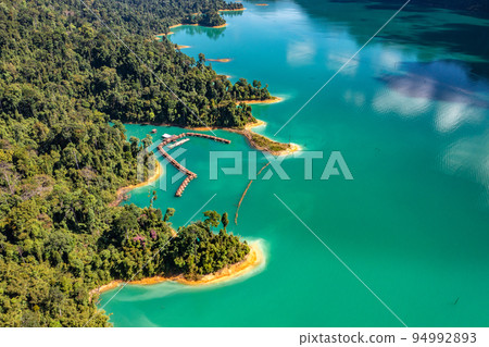 Aerial view of Khao Sok national park Cheow Lan Dam lake in Surat Thani, Thailand 94992893