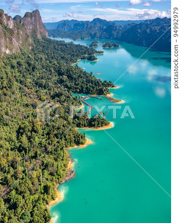 Aerial view of Khao Sok national park Cheow Lan Dam lake in Surat Thani, Thailand Aerial view of Khao Sok national park Cheow Lan Dam lake in Surat Thani, Thailand 94992979