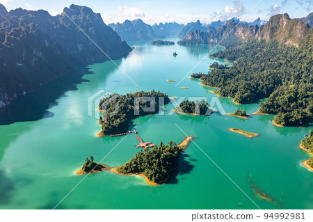 Aerial view of Khao Sok national park Cheow Lan Dam lake in Surat Thani, Thailand 94992981