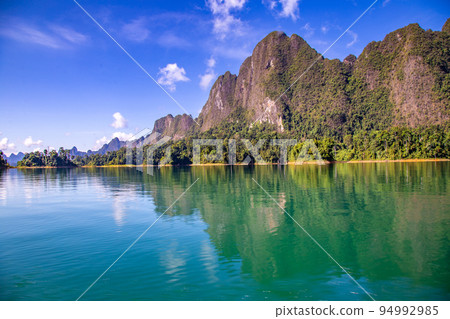 View of Khao Sok national park Cheow Lan Dam lake in Surat Thani, Thailand View of Khao Sok national park Cheow Lan Dam lake in Surat Thani, Thailand 94992985