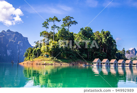 View of Khao Sok national park Cheow Lan Dam lake in Surat Thani, Thailand View of Khao Sok national park Cheow Lan Dam lake in Surat Thani, Thailand 94992989