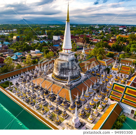 Aerial view of Wat Phra Mahathat Woramahawihan temple in Nakhon Si Thammarat, Thailand Aerial view of Wat Phra Mahathat Woramahawihan temple in Nakhon Si Thammarat, Thailand 94993300