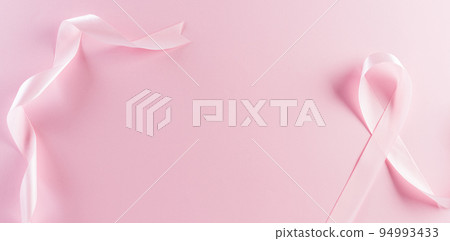 Pink ribbons on pastel background, Symbol of women's breast cancer awareness, Health care and medical concept. 94993433