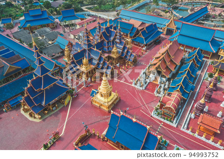 Aerial view of Wat Phiphat Mongkhon blue temple in Sukhothai, Thailand Aerial view of Wat Phiphat Mongkhon blue temple in Sukhothai, Thailand 94993752