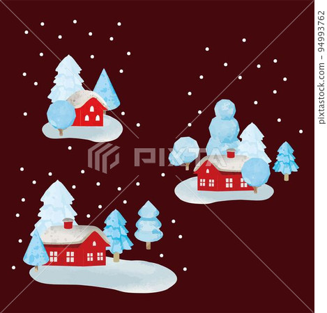 Snowy winter townscape house snow decoration decoration cute watercolor hand drawn illustration material set Snowy winter townscape house snow decoration decoration cute watercolor hand drawn illustration material set 94993762