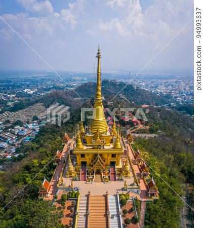 Aerial view of Wat Khiriwong temple on top of the mountain in Nakhon Sawan, Thailand Aerial view of Wat Khiriwong temple on top of the mountain in Nakhon Sawan, Thailand 94993837