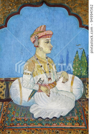 Shrimant Vishwasrao Peshwa eldest son of the third Peshwa from the Bhat family and eighth Peshwa of the Maratha Empire displayed on the inner wall of a temple at Parvati Hill, Pune, Maharashtra, India 94994562