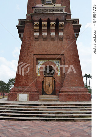 Close-up bottom view of Ghanta Ghar-Husainabad Clock Tower is located in the city of Lucknow. It was built in 1881 by Nawab Nasir-ud-Din Haider. Lucknow, Uttar Pradesh 94994729