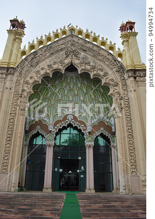 Entrance gate with ornate design, Jama Masjid built by Nawab Mohammad Ali Shah Bahadur in1839. Itis one of the oldest historical landmarks in Lucknow, Uttar Pradesh. 94994734