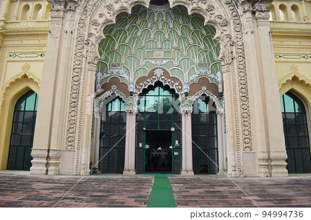 Entrance gate with ornate design, Jama Masjid built by Nawab Mohammad Ali Shah Bahadur in1839. Itis one of the oldest historical landmarks in Lucknow, Uttar Pradesh. 94994736