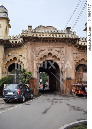 Lakhi Darwaza, Eastern face of the western gateway, Qaiser Bagh palace complex constructed during 1848-1850 by Nawab Wajid Ali Shah of Awadh, Lucknow, Uttar Pradesh, India 94994737