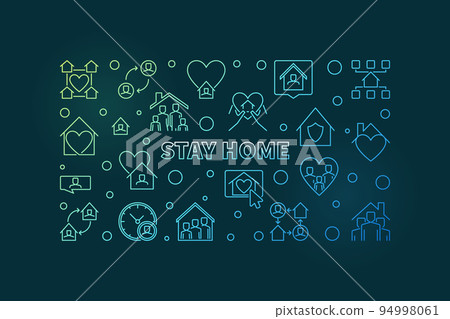 Vector Stay Home outline concept horizontal colorful banner 94998061