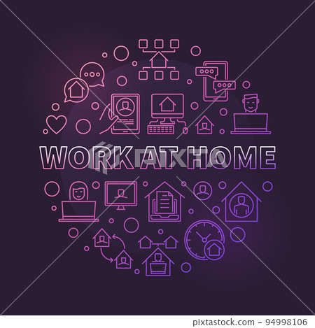 Vector Work At Home round colored outline illustration 94998106