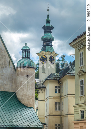 Clock tower of Town hall in Banska Stiavnica, Slovakia. 94999749