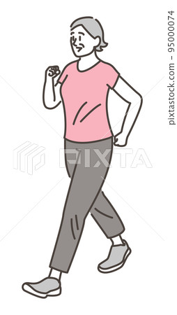 一名高級婦女行走的全身矢量圖解 95000074