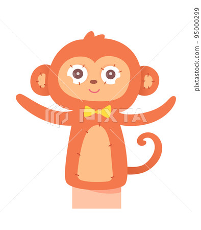 Cute monkey hand doll for puppet show, isolated sock toy for actor performing puppetry 95000299
