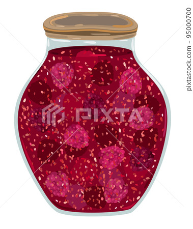 Raspberry jam in glass jar. Vector isolated illustration. Raspberry jam in glass jar. Vector isolated illustration. 95000700