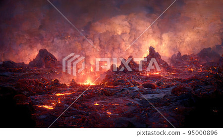 Lava was in the cracks of the earth to view the texture of the glow of volcanic magma in the cracks Lava was in the cracks of the earth to view the texture of the glow of volcanic magma in the cracks 95000896