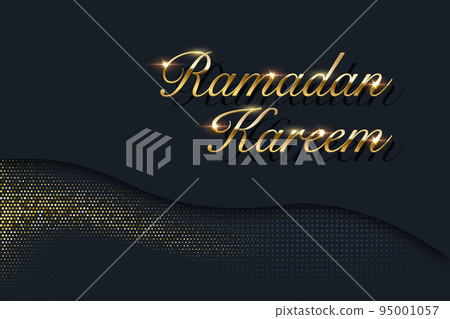 Ramadan Kareem vector background. Golden text and sparkling golden glitter on dark background. 95001057