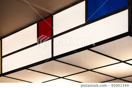 Ixelles, Brussels Capital Region - Belgium -  Abstract detail of a rectangular chandelier in Art Deco style 95001344