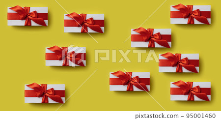 Minimalistic pattern with gift boxes with red ribbon Minimalistic pattern with gift boxes with red ribbon 95001460