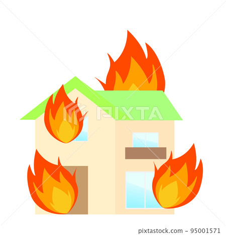 火。火災現場。一所房子著火了。 95001571