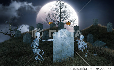 Halloween party with human bone in graveyard Halloween party with human bone in graveyard 95002072