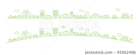 帶有停車場的城市的簡單線條畫插圖,矢量圖 帶有停車場的城市的簡單線條畫插圖,矢量圖 95002406