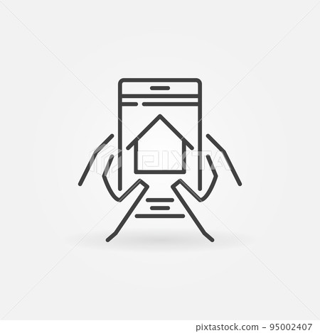 Smartphone with House in Hands vector concept line icon Smartphone with House in Hands vector concept line icon 95002407
