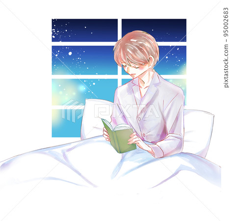 Men reading a book in bed Men reading a book in bed 95002683