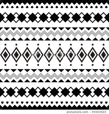 Seamless Geomatric Monochrome Ethnic Fabric Pattern	 95003683