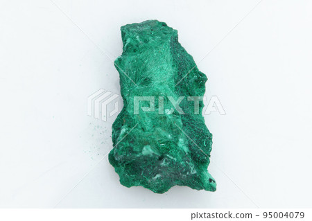 Natural gemstone green malachite on white background 95004079
