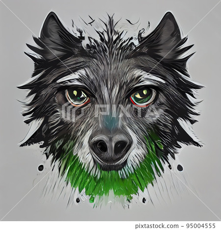 Graphic portrait of a wolf. Stylized muzzle of a wolf. Abstract wolf head. Digital illustration. 95004555