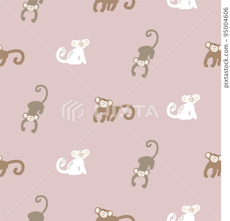 Monkey baby seamless pattern, kid apes pink background for clothes design print textile design Monkey baby seamless pattern, kid apes pink background for clothes design print textile design 95004606