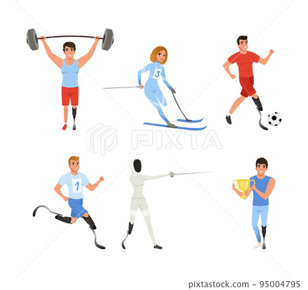Disabled People Character Doing Sport Activity Participating in Competition Vector Set 95004795