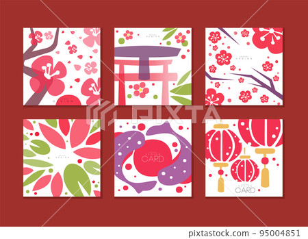 Chinese Cards Design with Floral Oriental Ornament Vector Template Set Chinese Cards Design with Floral Oriental Ornament Vector Template Set 95004851