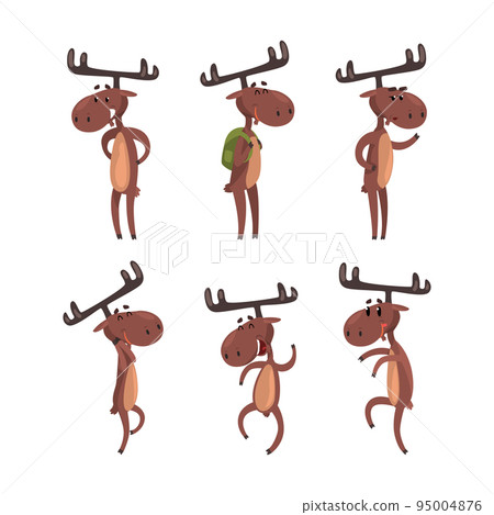 Funny moose cartoon characters posing on hind legs set vector illustration Funny moose cartoon characters posing on hind legs set vector illustration 95004876