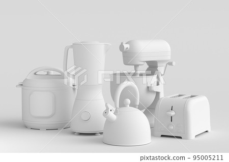 Electric kitchen appliances and utensils for making breakfast on monochrome 95005211