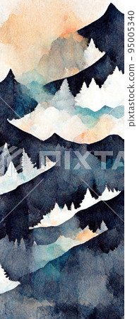 Forest silhouette background. Watercolor painting of a spruce forest Forest silhouette background. Watercolor painting of a spruce forest 95005340