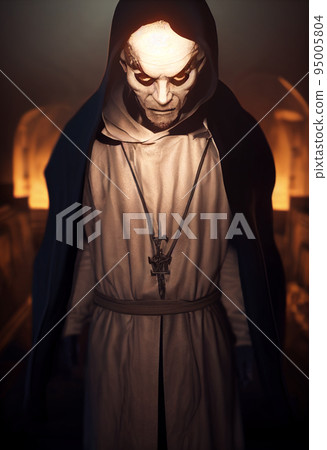 Concept art illustration of man possessed by demon, horror halloween 95005804