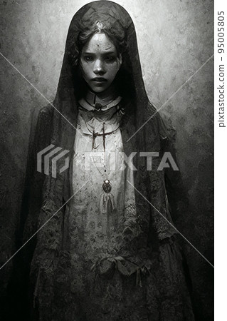 Concept art illustration of horror nun possessed by demon 95005805