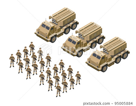 Multiple launch rocket systems army vehicles 3d vector illustration. Multiple launch rocket systems army vehicles 3d vector illustration. 95005884