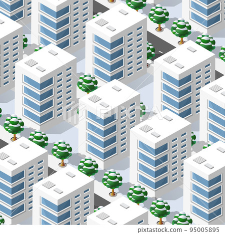 Perspective snowy Christmas winter view 3D illustration 95005895