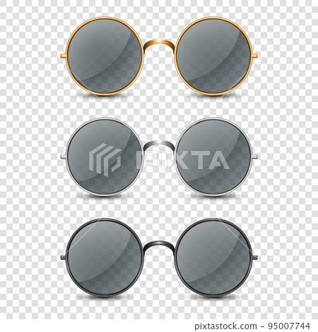 Vector 3d Realistic Round Frame Glasses Set with Black Transparent Glass isolated, Sunglasses for Women and Men, Accessory. Optics, Lens, Vintage, Trendy Glasses. Front View 95007744