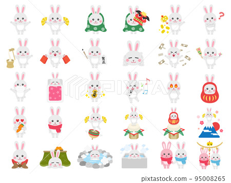 Illustration material set of white rabbit for the year of the rabbit in 2023 95008265