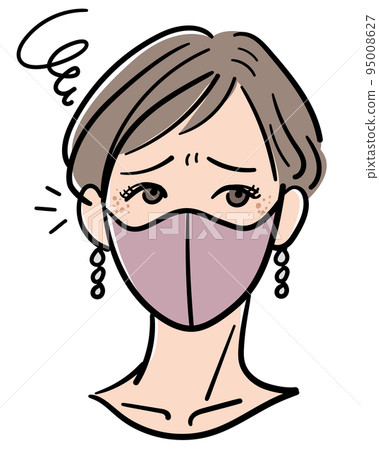 一個戴著口罩的女人擔心她眼睛周圍的斑點 95008627