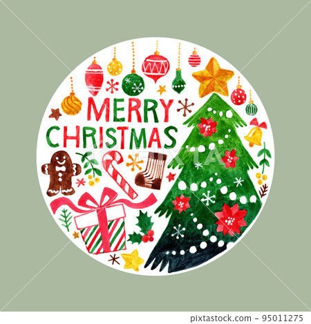 Christmas watercolor hand-drawn illustration circle Christmas watercolor hand-drawn illustration circle 95011275