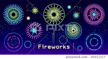 霓虹色閃耀的煙花插圖素材(彩色) 霓虹色閃耀的煙花插圖素材(彩色) 95011317