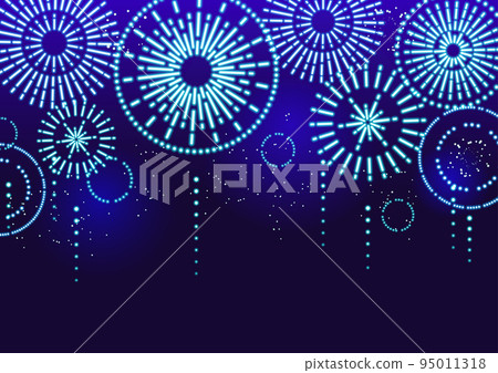 以霓虹色（藍色）閃耀的煙花的背景插圖 95011318